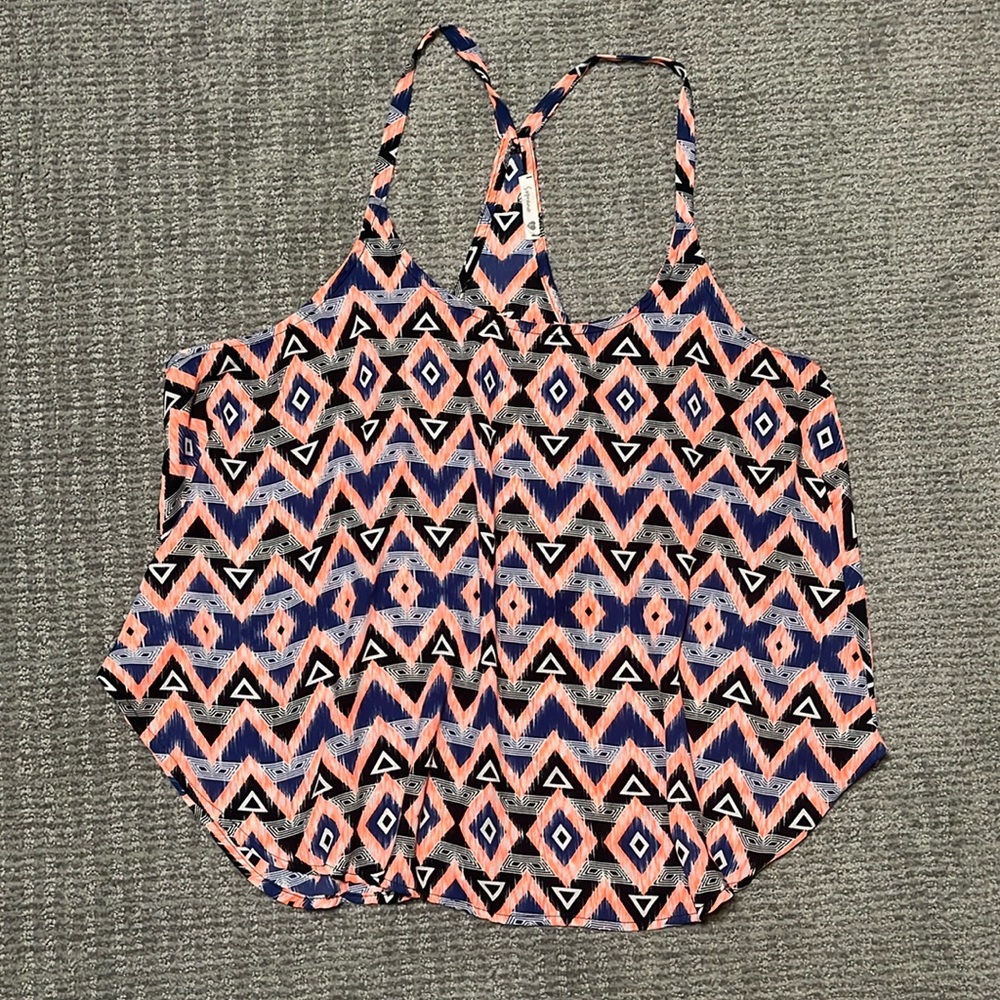 SOPRANO Bright Neon Aztec Print Flowy Racerback Spaghetti Strap Tank Top